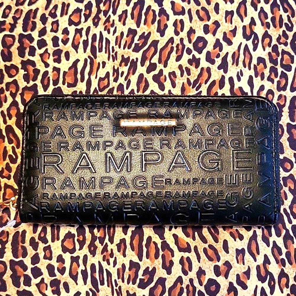 NEW Rampage Black Faux Leather Wallet, Gold Zip, Fits Your Phone!